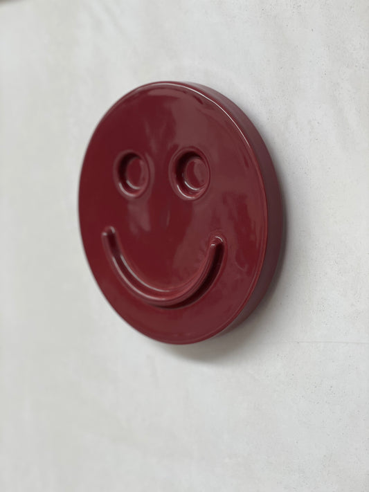 Burgundy 'HAPPY' ceramic artwork