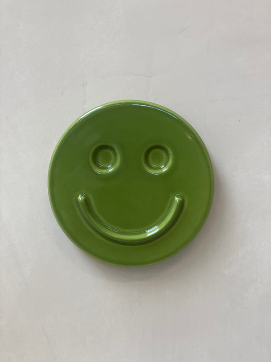 Green 'HAPPY' ceramic artwork